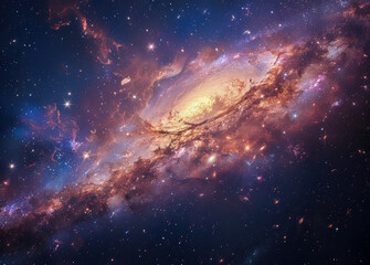 Fototapeta premium Bright spiral galaxy with glowing stars in deep space