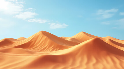 Big 3d realistic background of sand dunes. Desert landscape with blue sky