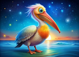 Fototapeta premium Colorful Cartoon Pelican Illustration Perfect for Kids' Books and Educational Materials Featuring a Fun and Playful
