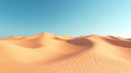 Big 3d realistic background of sand dunes. Desert landscape with blue sky