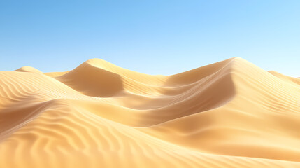 Big 3d realistic background of sand dunes. Desert landscape with blue sky