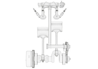 Two-cylinder engine on a white background.