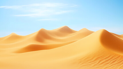 Big 3d realistic background of sand dunes. Desert landscape with blue sky