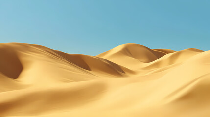 Big 3d realistic background of sand dunes. Desert landscape with blue sky