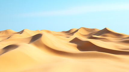 Big 3d realistic background of sand dunes. Desert landscape with blue sky