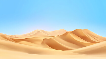 Big 3d realistic background of sand dunes. Desert landscape with blue sky