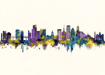 Fototapeta premium Baltimore City Skyline. Cityscape Skyscraper City Downtown Abstract Architecture Business View Building Corporate Landmarks Travel Background Buildings Landscape Modern Art