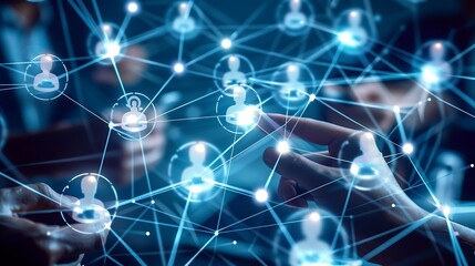 Obraz premium Digital Transformation of Corporate Infrastructure Visualized through Holographic Interface. Generative AI