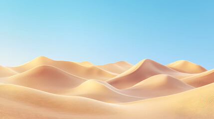 Big 3d realistic background of sand dunes. Desert landscape with blue sky