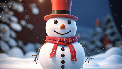 Snowman on the snow. Concept for celebrating Christmas and New Year. Place space for text