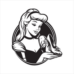 Cinderella wearing her glass slipper vector illustration silhouetet