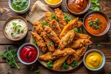 Fototapeta premium Delicious Chicken Fingers and Dipping Sauces in Costa Mesa - Perfect for Casual Dining and Takeout Options