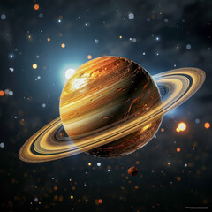 Stunning Saturn with glowing rings in deep space