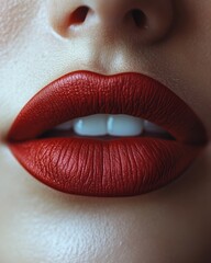 A detailed close-up of matte red lips with sharp definition, isolated on white background 
