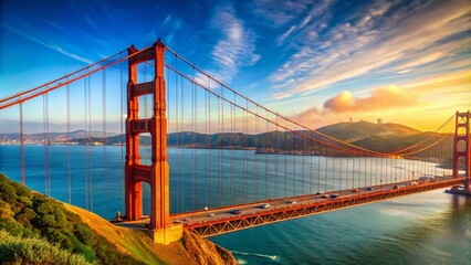 Obraz premium Detailed Diagram of Golden Gate Bridge Illustrating Structure and Design for Architecture and Engineering Projects