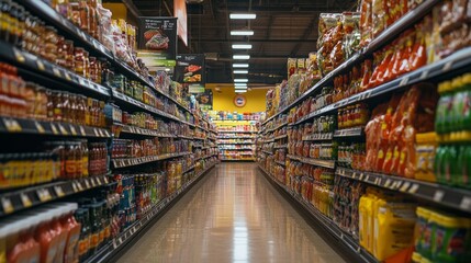 Fototapeta premium A large grocery store with many aisles and shelves