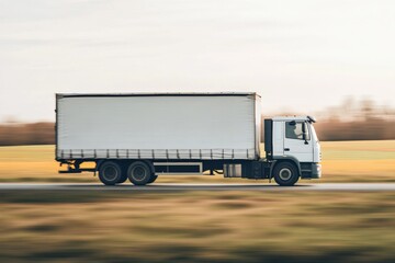 Freight lorry speeding down a rural road with a fully loaded trailer
