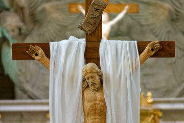 2024-08-02, Paris, FRANCE. Face of Jesus Christ crucified on the cross.