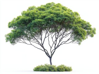 A eucalyptus tree with tall, thin branches and detailed leaves, isolated on white background 