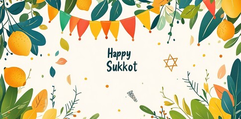 Obraz premium Happy Sukkot Festival Poster Banner. Jewish Holiday