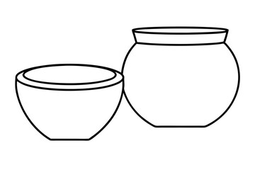 Two pot made of clay line art logo icon vector illustration.
