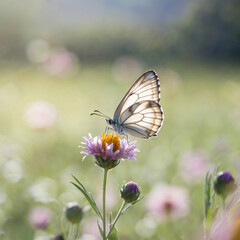 Obraz premium White butterfly is sitting on a purple flower