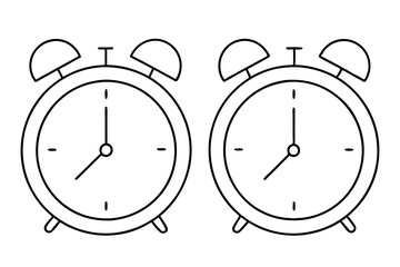 Two funny alarm clock line art logo icon vector illustration.