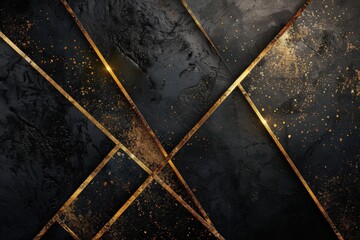 A black and gold abstract painting with a lot of gold splatters, generative ai image