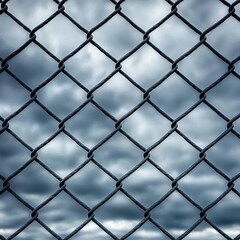 Naklejka premium Chain link fence with dark clouds in the background, moody atmosphere, isolated view.