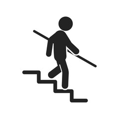 Isolated caution sign use handrail on stairs, indoor building safety label