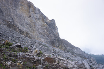 beautiful view of cliffs with white rocks in the Papandayan mountain area, Garut, West Java