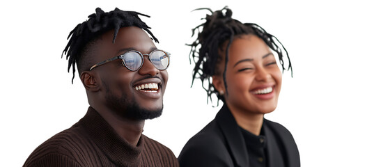 A happy Black couple, a man and woman, depicted in a PNG cutout style, isolated on a transparent background, perfect for various designs
