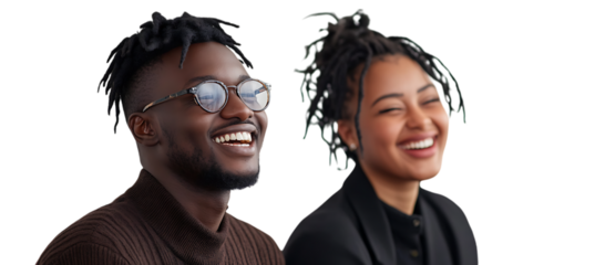 A happy Black couple, a man and woman, depicted in a PNG cutout style, isolated on a transparent background, perfect for various designs