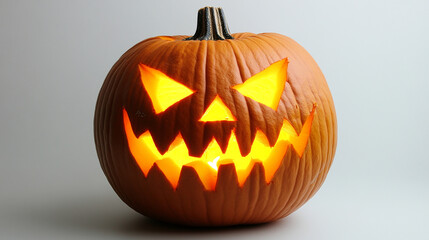 Fototapeta premium Carved Halloween pumpkin with a glowing face and an eerie glare