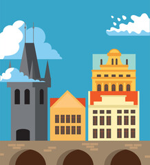 Czech Republic Prague buildings vector illustration. Flat style illustration.