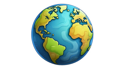 Earth globe 3d icon cartoon style floating  on transparent background