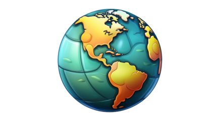 Earth globe 3d icon cartoon style floating  on transparent background