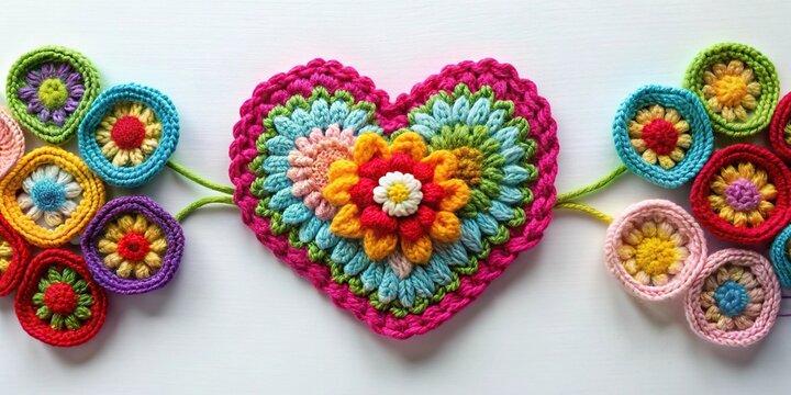 Colorful crochet flower pattern with heart detail