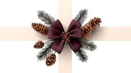 An isolated image of a stunning Christmas bow clipart, with intricate brocade detailing and a color palette of shimmering gold and deep burgundy