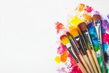 Paintbrushes on a colorful abstract background, symbolizing creativity and art.