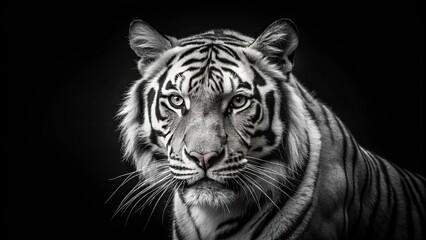 Fototapeta premium Minimalistic photography of a tiger with shallow depth of field on black background