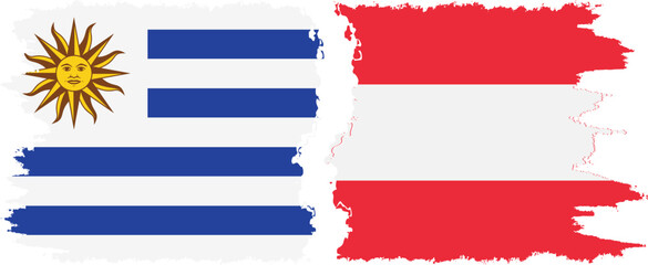 Austria and Uruguay grunge flags connection, vector