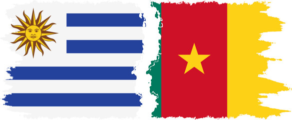 Cameroon and Uruguay grunge flags connection, vector