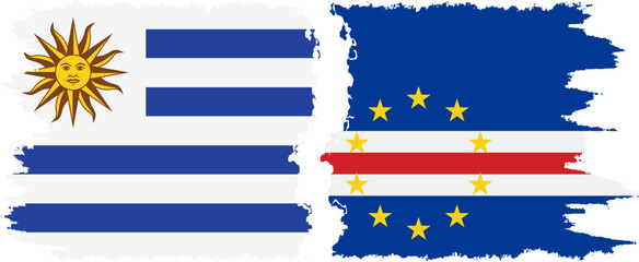 Cape Verde and Uruguay grunge flags connection, vector