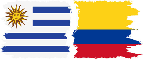 Obraz premium Colombia and Uruguay grunge flags connection, vector