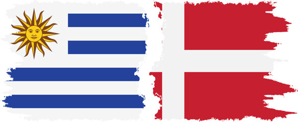 Denmark and Uruguay grunge flags connection, vector