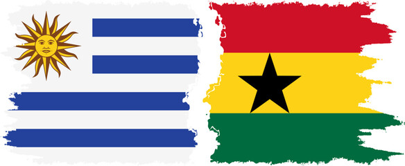 Ghana and Uruguay grunge flags connection, vector