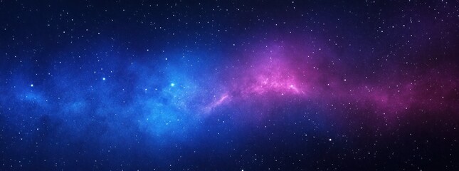Obraz premium Abstract background with a galaxy of swirling pink and blue nebulae against a backdrop of twinkling stars.