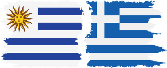 Fototapeta premium Greece and Uruguay grunge flags connection, vector