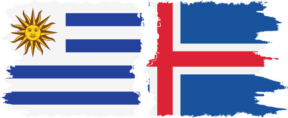 Iceland and Uruguay grunge flags connection, vector
